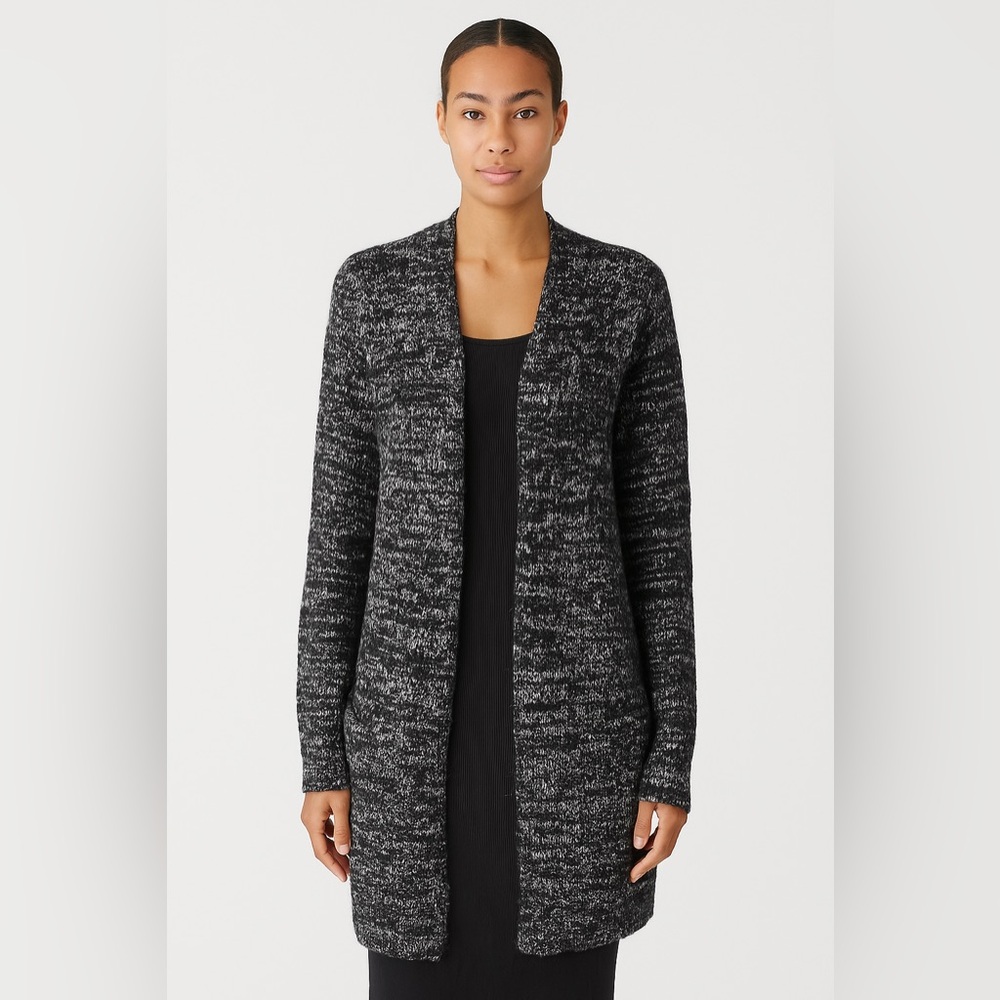 Enza Costa BLACK Gray Marled Cashmere Blend Open Front Cardigan